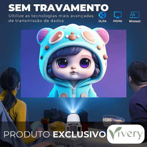 Projetor Portátil 4K com AndroidTV, Wi-Fi e Espelhamento de Tela